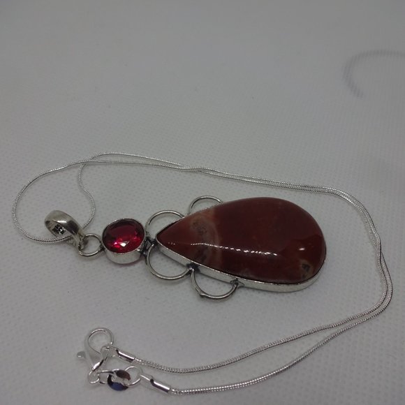 Natural "MOOKAITE JASPER & RUBY" Handmade Sterling Pendant on a 18" Chain 450 - Picture 3 of 3